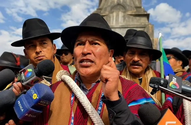 El representante de la Federaci&oacute;n Departamental &Uacute;nica de Trabajadores Campesinos de La Paz "T&uacute;pac Katari", David Mamani (Foto: RRSS)