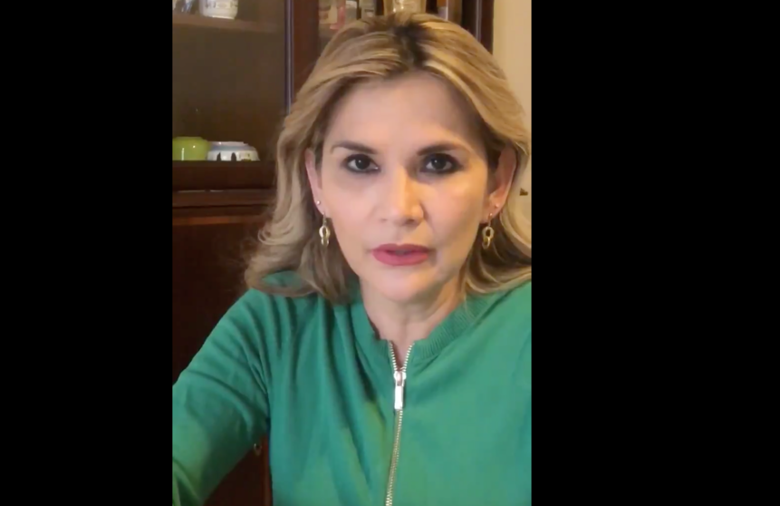 Presidenta Añez da positivo al Coronavirus Foto: Captura Video de su cuenta en twitter.