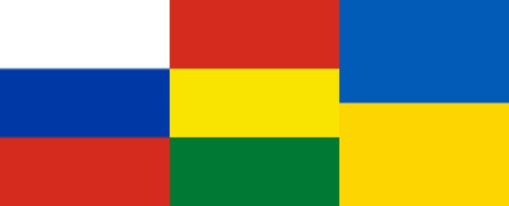 Banderas de Rusia, Bolivia y Ucrania, respectivamente. (Foto: Punto Viaje)