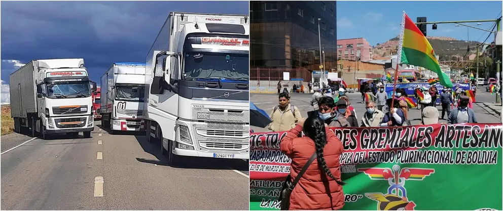 Sectores sociales en protesta. (Foto: Erbol y La Raz&oacute;n)