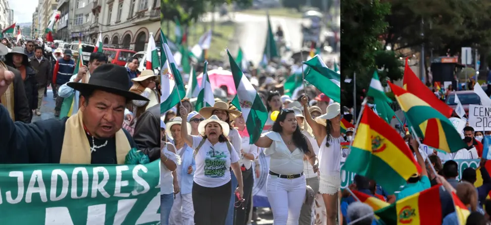 Sectores sociales en protestas. (Foto. Erbol y La Raz&oacute;n)