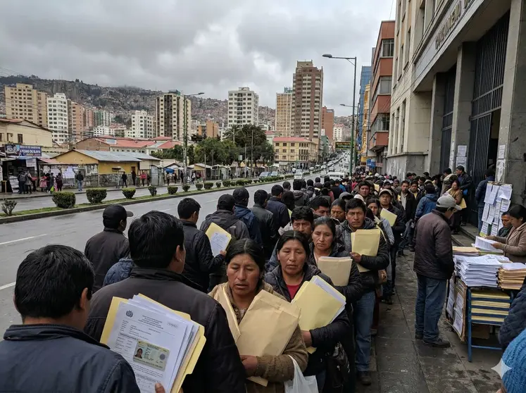 Bolivianos haciendo fila para tr&aacute;mites (Foto: iA)