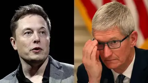 Elon Musk y Tim Cook, respectivamente. (Foto: The Indian Express).