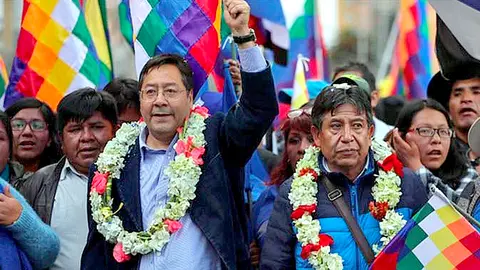 Luis Arce, presidente de Bolivia, y David Choquehuanca, vicepresidente de Bolivia. (Foto: Mauricio R&iacute;os).