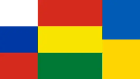 Banderas de Rusia, Bolivia y Ucrania, respectivamente. (Foto: Punto Viaje)