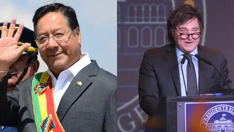Luis Arce (izq) y Javier Milei (der)