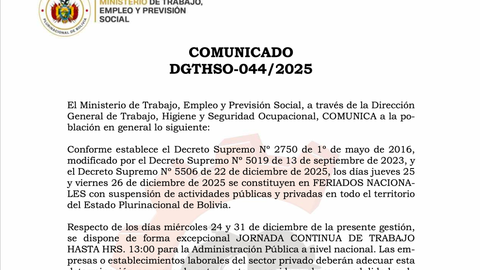 Comunicado del Ministerio de Trabajo.