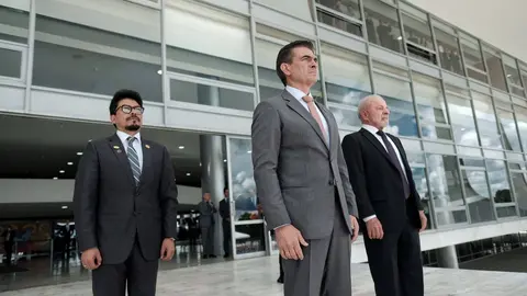 Reuni&oacute;n de Rodrigo Paz, Lula da Silva en Brasil.