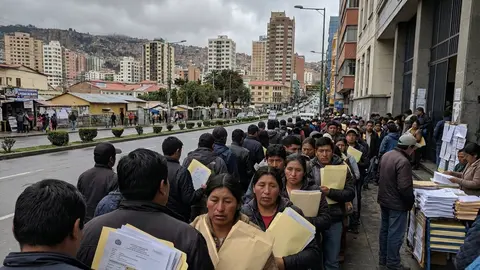 Bolivianos haciendo fila para tr&aacute;mites (Foto: iA)