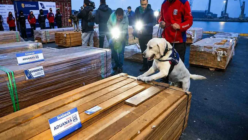 Inspecci&oacute;n de la madera con droga en Chile. (Foto: RRSS)